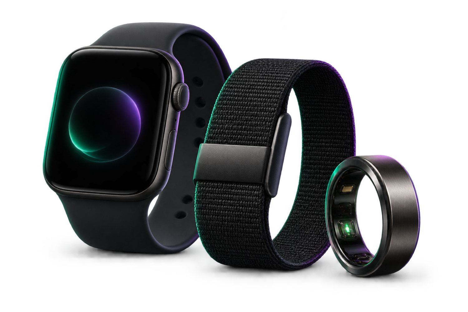A smartwatch, screenless recovery band, and smart ring supported by Enlumora